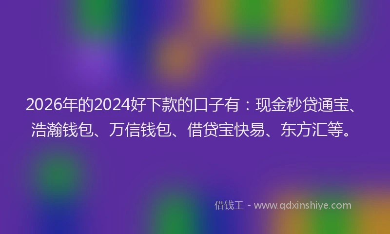 2026年的2024好下款的口子有：现金秒贷通宝、浩瀚钱包、万信钱包、借贷宝快易、东方汇等。