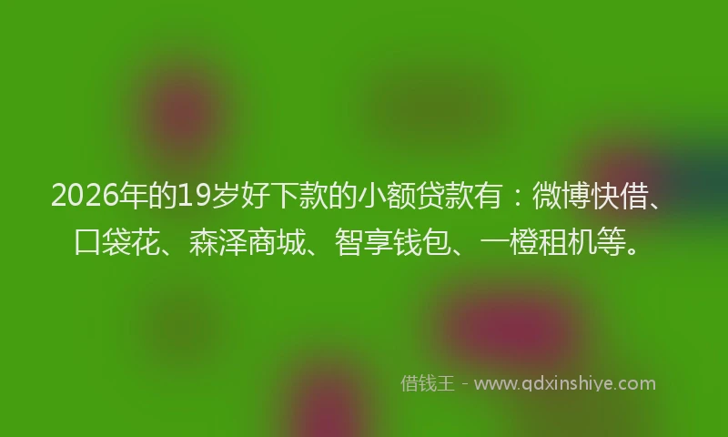 2026年的19岁好下款的小额贷款有:微博快借、口袋花、森泽商城、智享钱包、一橙租机等。