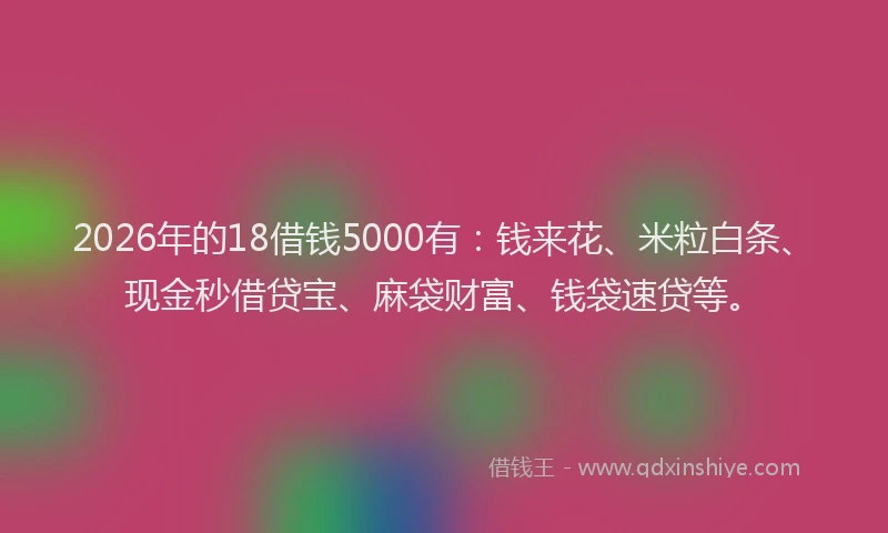2026年的18借钱5000有:钱来花、米粒白条、现金秒借贷宝、麻袋财富、钱袋速贷等。