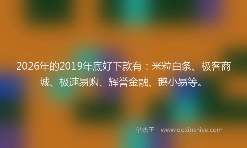 2026年的2019年底好下款有：米粒白条、极客商城、极速易购、辉誉金融、鹅小易等。