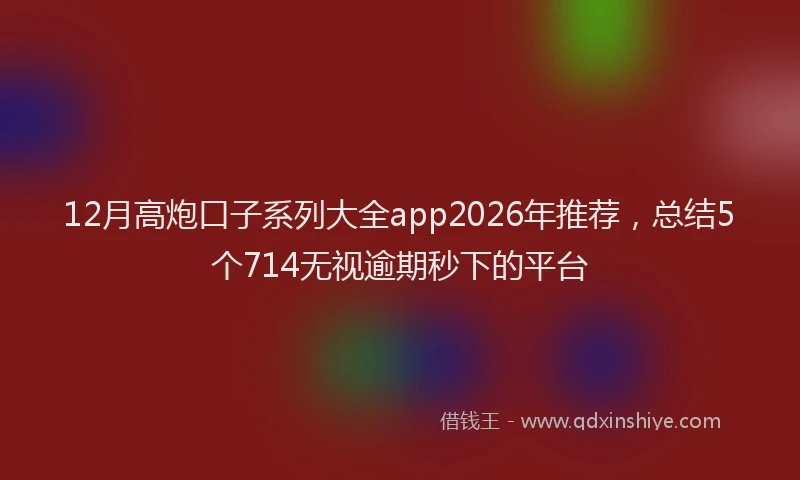 12月高炮口子系列大全app2026年推荐，总结5个714无视逾期秒下的平台