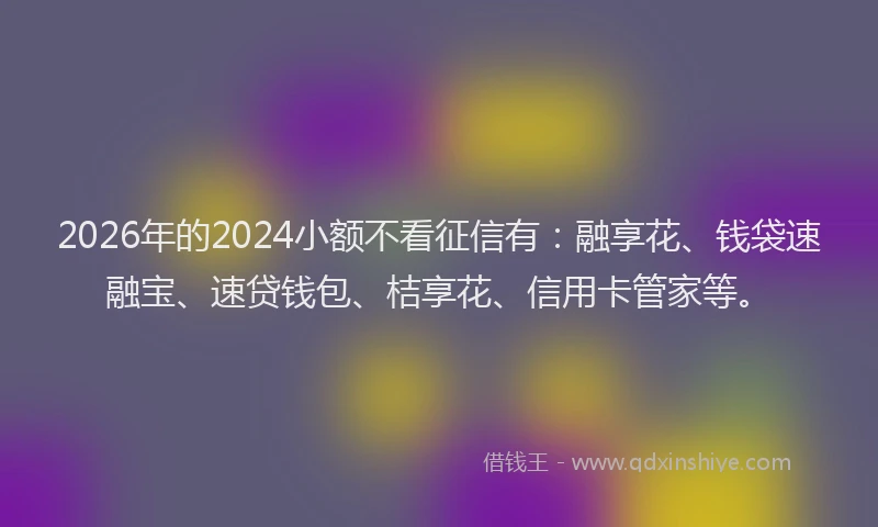 2026年的2024小额不看征信有：融享花、钱袋速融宝、速贷钱包、桔享花、信用卡管家等。