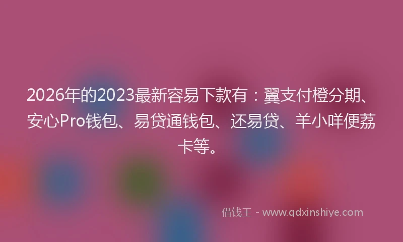 2026年的2023最新容易下款有：翼支付橙分期、安心Pro钱包、易贷通钱包、还易贷、羊小咩便荔卡等。
