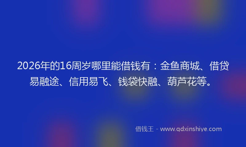2026年的16周岁哪里能借钱有：金鱼商城、借贷易融途、信用易飞、钱袋快融、葫芦花等。