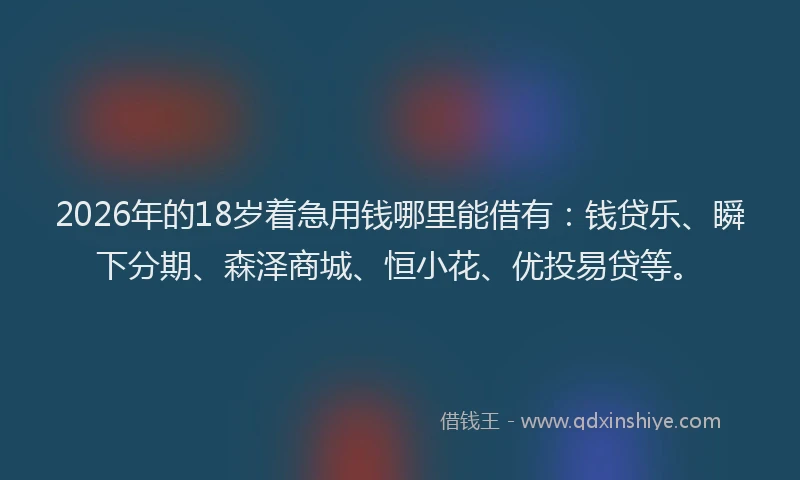 2026年的18岁着急用钱哪里能借有：钱贷乐、瞬下分期、森泽商城、恒小花、优投易贷等。