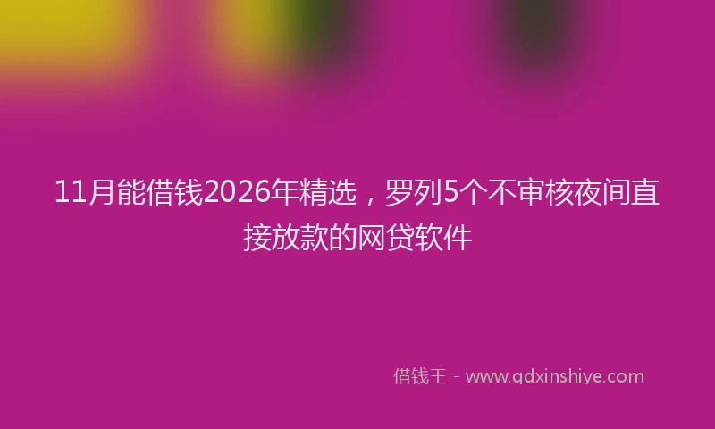 11月能借钱2026年精选，罗列5个不审核夜间直接放款的网贷软件