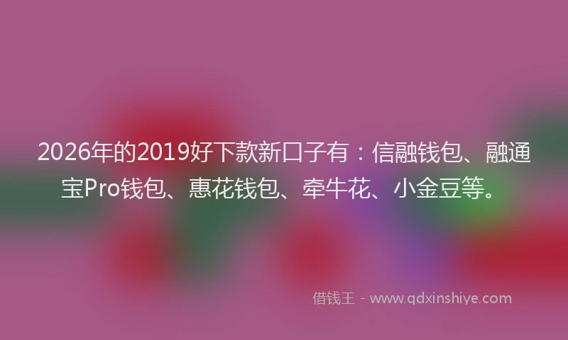 2026年的2019好下款新口子有:信融钱包、融通宝Pro钱包、惠花钱包、牵牛花、小金豆等。