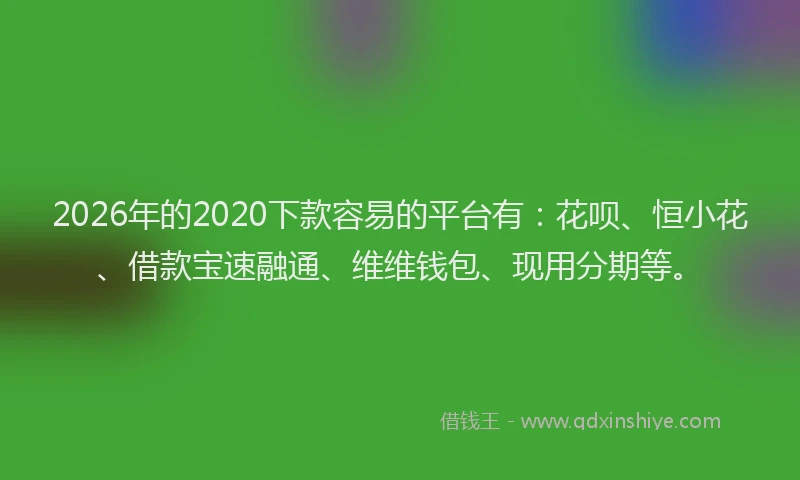 2026年的2020下款容易的平台有：花呗、恒小花、借款宝速融通、维维钱包、现用分期等。