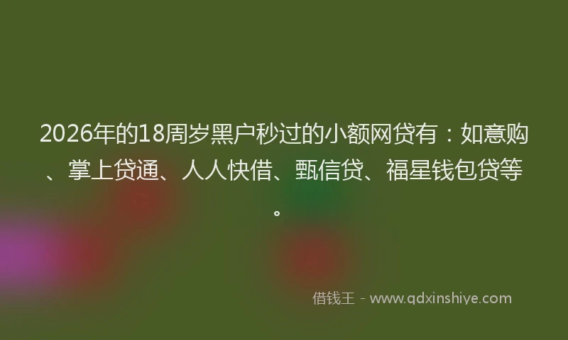 2026年的18周岁黑户秒过的小额网贷有：如意购、掌上贷通、人人快借、甄信贷、福星钱包贷等。
