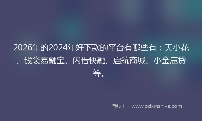 2026年的2024年好下款的平台有哪些有:天小花、钱袋易融宝、闪借快融、启航商城、小金鹿贷等。