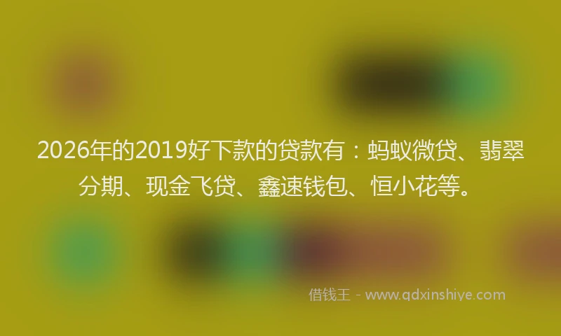 2026年的2019好下款的贷款有:蚂蚁微贷、翡翠分期、现金飞贷、鑫速钱包、恒小花等。