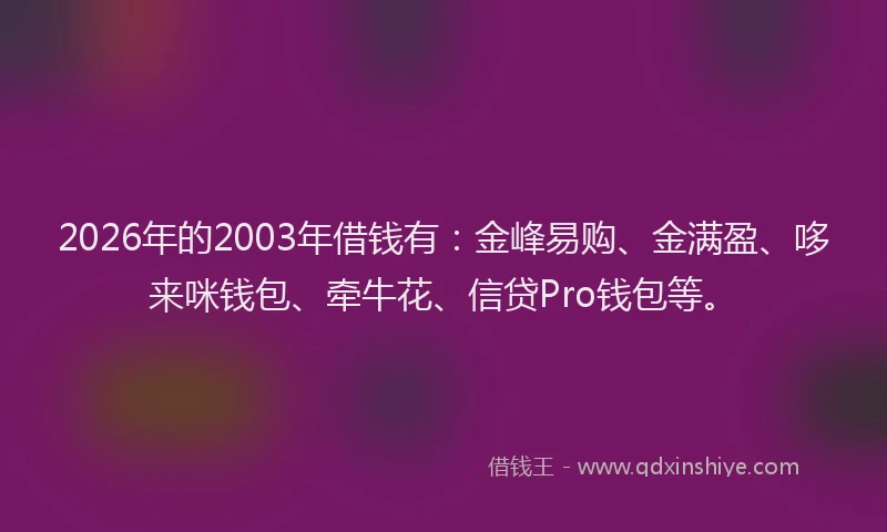 2026年的2003年借钱有:金峰易购、金满盈、哆来咪钱包、牵牛花、信贷Pro钱包等。