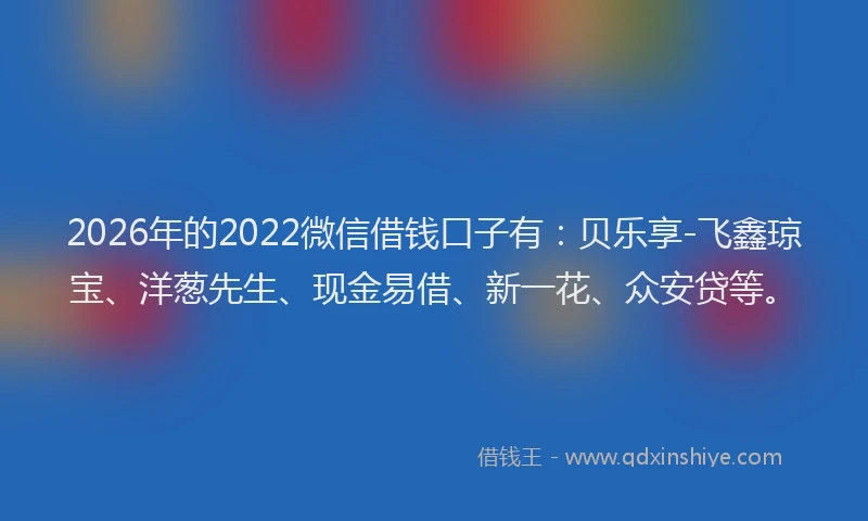 2026年的2022微信借钱口子有：贝乐享-飞鑫琼宝、洋葱先生、现金易借、新一花、众安贷等。