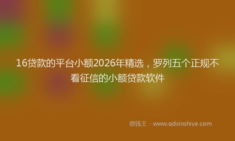 16贷款的平台小额2026年精选，罗列五个正规不看征信的小额贷款软件
