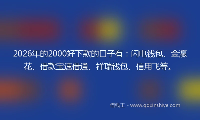 2026年的2000好下款的口子有：闪电钱包、金瀛花、借款宝速借通、祥瑞钱包、信用飞等。