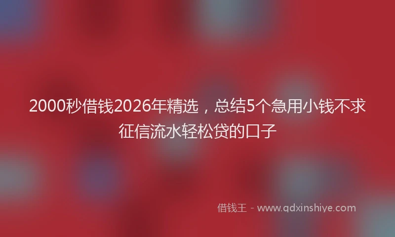 2000秒借钱2026年精选，总结5个急用小钱不求征信流水轻松贷的口子