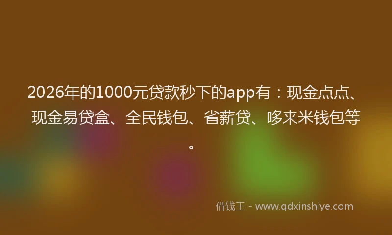 2026年的1000元贷款秒下的app有:现金点点、现金易贷盒、全民钱包、省薪贷、哆来米钱包等。