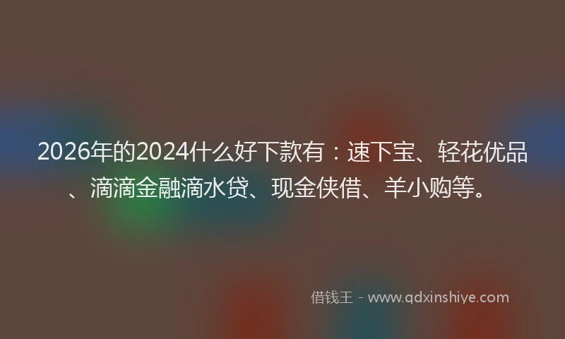 2026年的2024什么好下款有：速下宝、轻花优品、滴滴金融滴水贷、现金侠借、羊小购等。