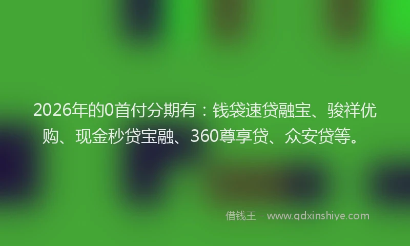 2026年的0首付分期有:钱袋速贷融宝、骏祥优购、现金秒贷宝融、360尊享贷、众安贷等。