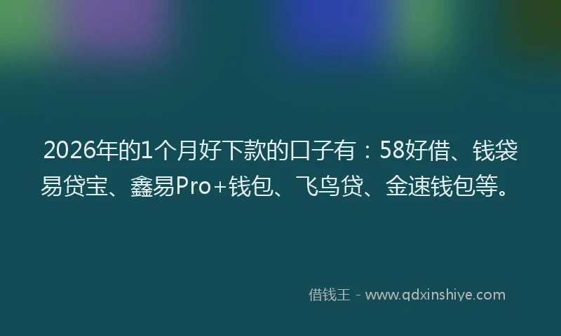 2026年的1个月好下款的口子有:58好借、钱袋易贷宝、鑫易Pro+钱包、飞鸟贷、金速钱包等。