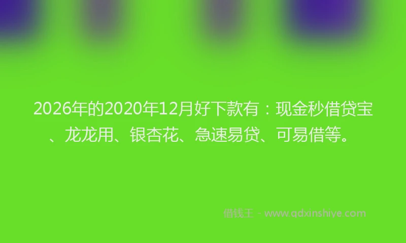 2026年的2020年12月好下款有:现金秒借贷宝、龙龙用、银杏花、急速易贷、可易借等。
