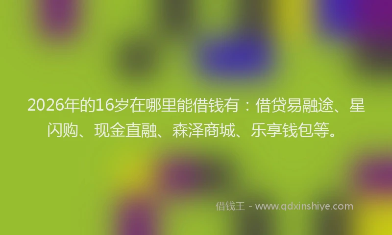 2026年的16岁在哪里能借钱有：借贷易融途、星闪购、现金直融、森泽商城、乐享钱包等。