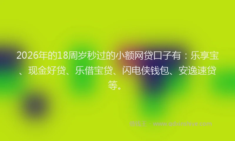 2026年的18周岁秒过的小额网贷口子有：乐享宝、现金好贷、乐借宝贷、闪电侠钱包、安逸速贷等。