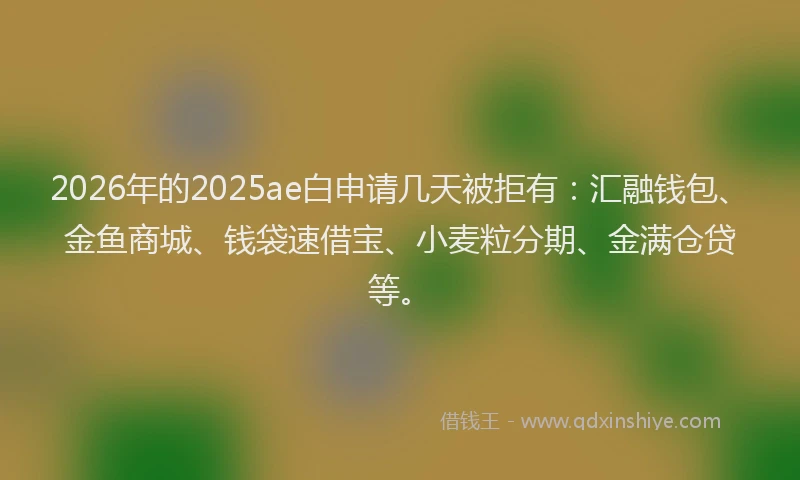 2026年的2025ae白申请几天被拒有：汇融钱包、金鱼商城、钱袋速借宝、小麦粒分期、金满仓贷等。