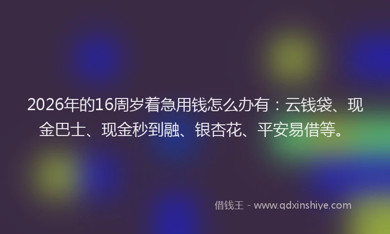 2026年的16周岁着急用钱怎么办有：云钱袋、现金巴士、现金秒到融、银杏花、平安易借等。
