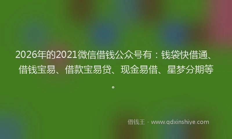 2026年的2021微信借钱公众号有:钱袋快借通、借钱宝易、借款宝易贷、现金易借、星梦分期等。
