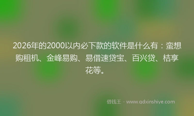 2026年的2000以内必下款的软件是什么有：蛮想购租机、金峰易购、易借速贷宝、百兴贷、桔享花等。