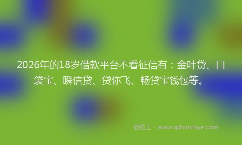 2026年的18岁借款平台不看征信有：金叶贷、口袋宝、瞬信贷、贷你飞、畅贷宝钱包等。
