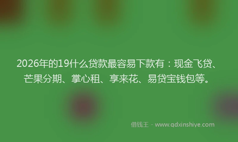 2026年的19什么贷款最容易下款有：现金飞贷、芒果分期、掌心租、享来花、易贷宝钱包等。