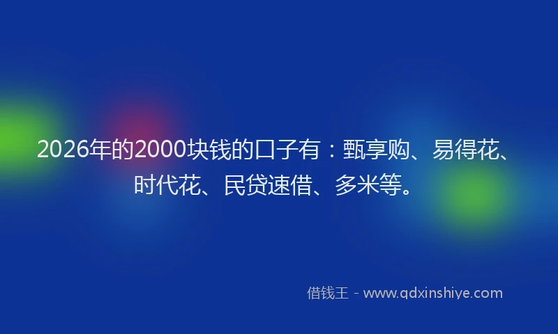 2026年的2000块钱的口子有：甄享购、易得花、时代花、民贷速借、多米等。