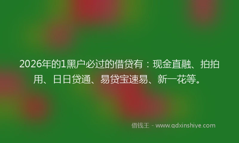 2026年的1黑户必过的借贷有：现金直融、拍拍用、日日贷通、易贷宝速易、新一花等。