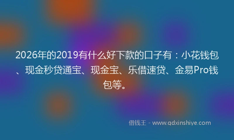 2026年的2019有什么好下款的口子有:小花钱包、现金秒贷通宝、现金宝、乐借速贷、金易Pro钱包等。