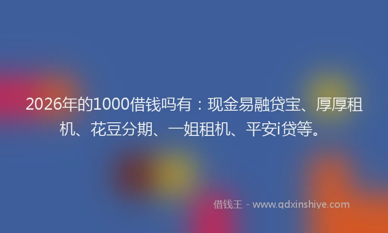 2026年的1000借钱吗有:现金易融贷宝、厚厚租机、花豆分期、一姐租机、平安i贷等。
