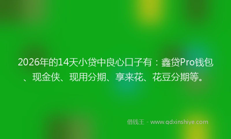 2026年的14天小贷中良心口子有：鑫贷Pro钱包、现金侠、现用分期、享来花、花豆分期等。