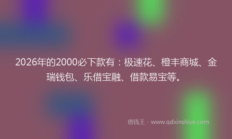 2026年的2000必下款有：极速花、橙丰商城、金瑞钱包、乐借宝融、借款易宝等。
