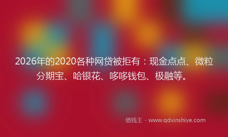 2026年的2020各种网贷被拒有:现金点点、微粒分期宝、哈银花、哆哆钱包、极融等。