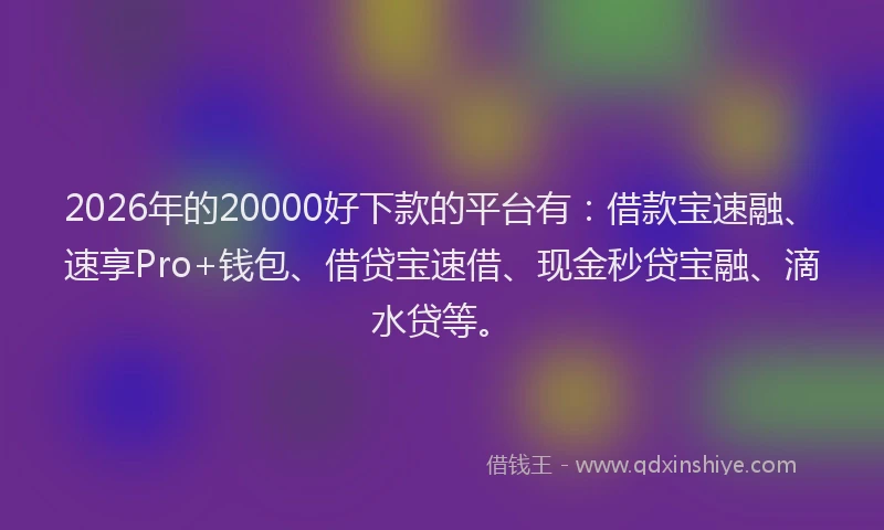 2026年的20000好下款的平台有：借款宝速融、速享Pro+钱包、借贷宝速借、现金秒贷宝融、滴水贷等。