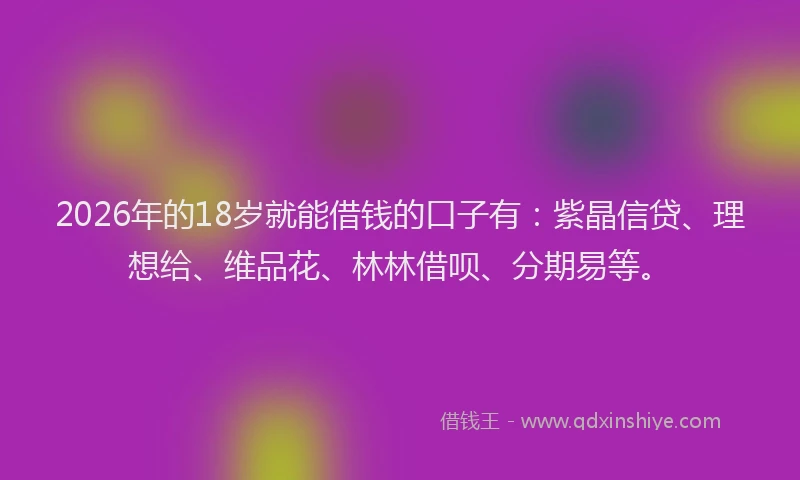 2026年的18岁就能借钱的口子有：紫晶信贷、理想给、维品花、林林借呗、分期易等。