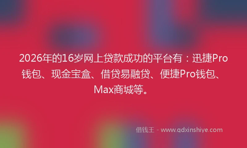 2026年的16岁网上贷款成功的平台有：迅捷Pro钱包、现金宝盒、借贷易融贷、便捷Pro钱包、Max商城等。