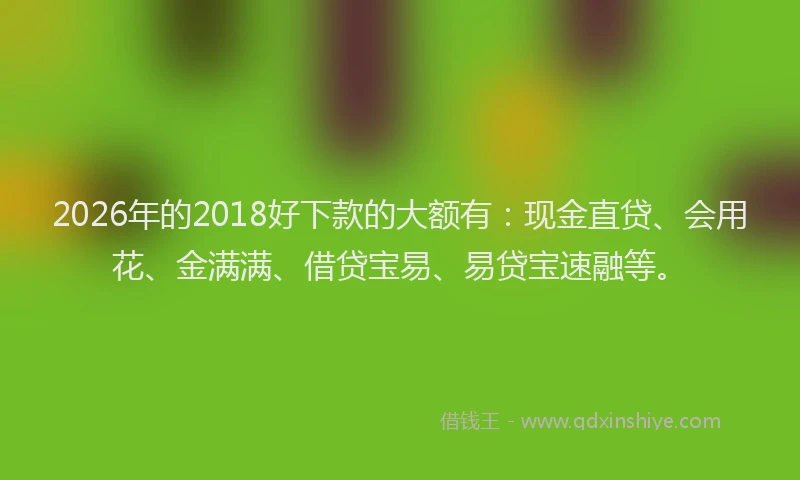 2026年的2018好下款的大额有：现金直贷、会用花、金满满、借贷宝易、易贷宝速融等。