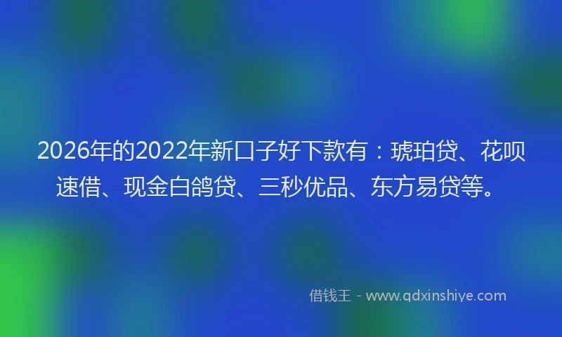 2026年的2022年新口子好下款有：琥珀贷、花呗速借、现金白鸽贷、三秒优品、东方易贷等。