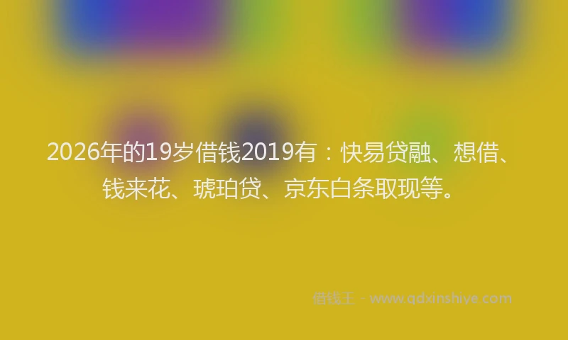 2026年的19岁借钱2019有：快易贷融、想借、钱来花、琥珀贷、京东白条取现等。