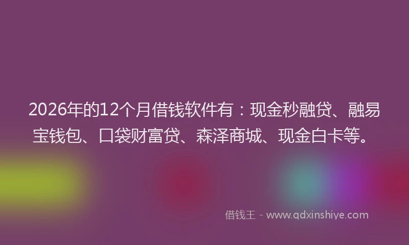 2026年的12个月借钱软件有:现金秒融贷、融易宝钱包、口袋财富贷、森泽商城、现金白卡等。