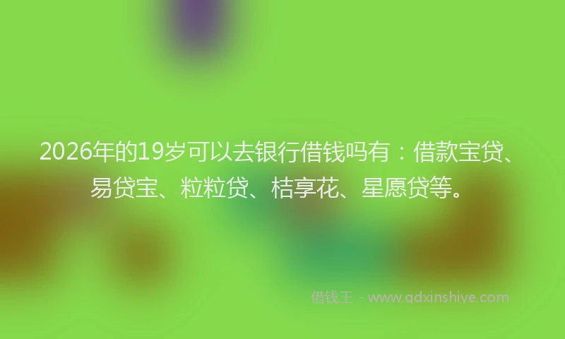 2026年的19岁可以去银行借钱吗有：借款宝贷、易贷宝、粒粒贷、桔享花、星愿贷等。