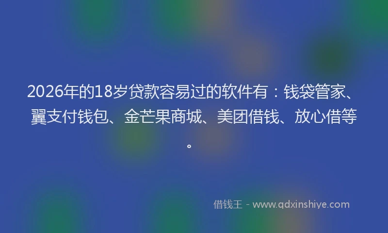 2026年的18岁贷款容易过的软件有:钱袋管家、翼支付钱包、金芒果商城、美团借钱、放心借等。