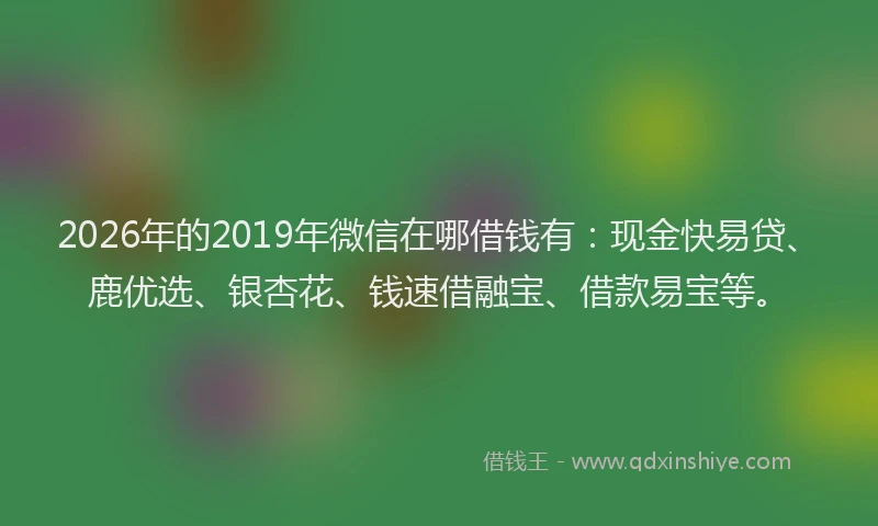 2026年的2019年微信在哪借钱有:现金快易贷、鹿优选、银杏花、钱速借融宝、借款易宝等。